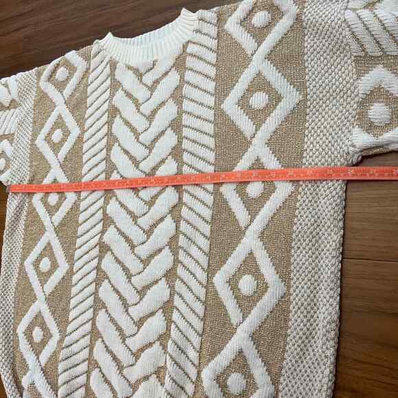 Vintage Sweater 80s Size M Jane Adams Oversized Cream Gold Metallic - Picture 8 of 11